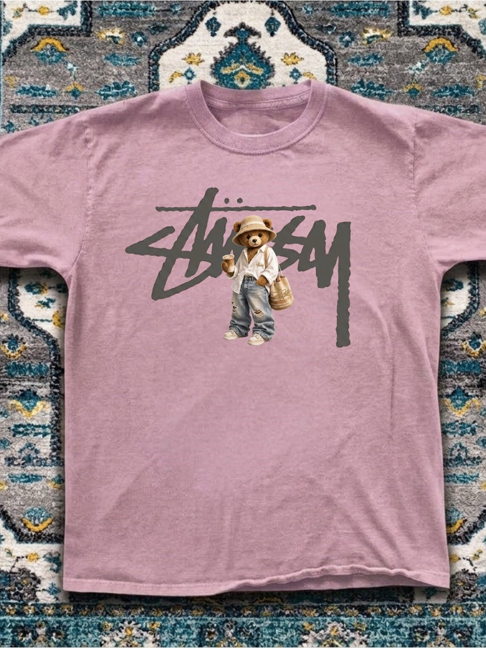 Gildan Stussy Dusty Pink Teddy Logo Tee